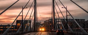 Preview wallpaper city, bridge, cars, transport, evening