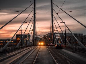 Preview wallpaper city, bridge, cars, transport, evening