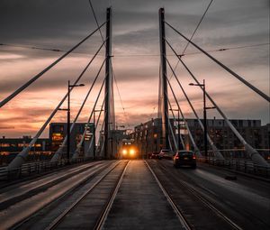 Preview wallpaper city, bridge, cars, transport, evening