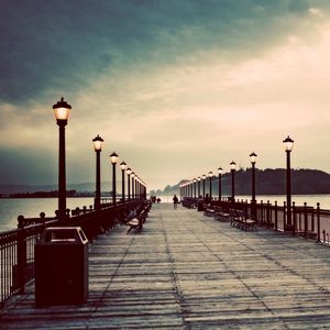Preview wallpaper city, bridge, lights, light, fog, pier
