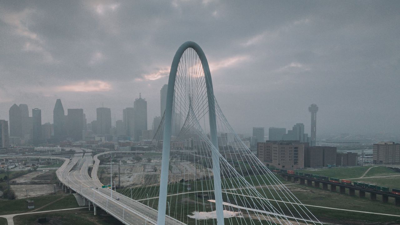 Wallpaper city, bridge, road, buildings, aerial view