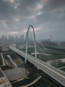 Preview wallpaper city, bridge, road, buildings, aerial view