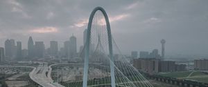 Preview wallpaper city, bridge, road, buildings, aerial view