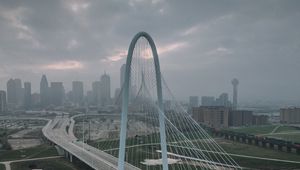 Preview wallpaper city, bridge, road, buildings, aerial view