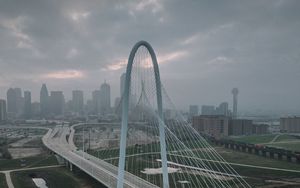 Preview wallpaper city, bridge, road, buildings, aerial view