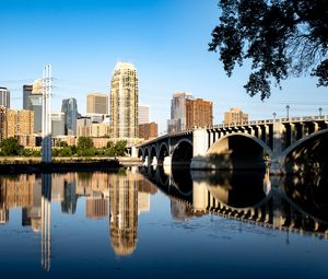 Preview wallpaper city, bridge, skyscrapers, reflection, river, architecture