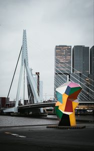 Preview wallpaper city, bridge, water, buildings, architecture, rotterdam