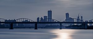 Preview wallpaper city, bridge, water, sun, reflection