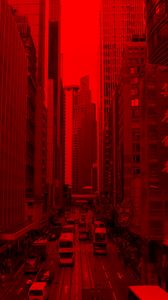 Preview wallpaper city, building, car road, red, effect