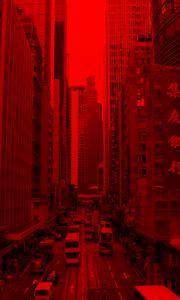 Preview wallpaper city, building, car road, red, effect