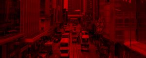 Preview wallpaper city, building, car road, red, effect