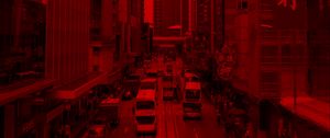 Preview wallpaper city, building, car road, red, effect