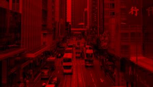 Preview wallpaper city, building, car road, red, effect