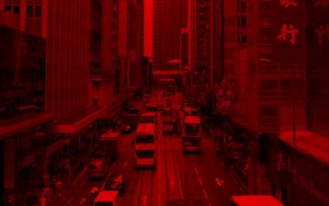 Preview wallpaper city, building, car road, red, effect