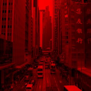 Preview wallpaper city, building, car road, red, effect