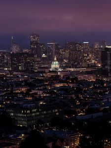 Preview wallpaper city, buildings, aerial  view, architecture, night, dark