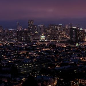 Preview wallpaper city, buildings, aerial  view, architecture, night, dark