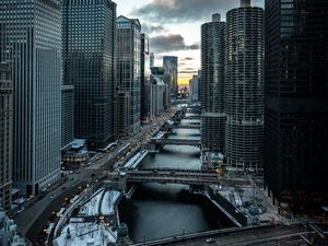 Preview wallpaper city, buildings, aerial view, bridges, chicago