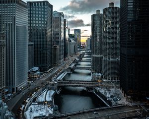 Preview wallpaper city, buildings, aerial view, bridges, chicago
