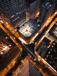 Preview wallpaper city, buildings, aerial view, skyscrapers, lights, night
