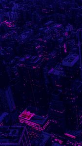 Preview wallpaper city, buildings, aerial view, purple, dark