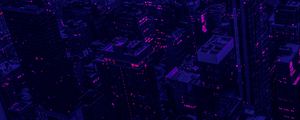 Preview wallpaper city, buildings, aerial view, purple, dark