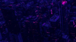 Preview wallpaper city, buildings, aerial view, purple, dark