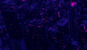 Preview wallpaper city, buildings, aerial view, purple, dark