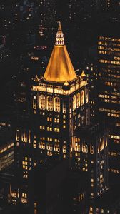 Preview wallpaper city, buildings, aerial view, architecture, night, backlight