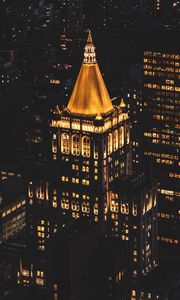 Preview wallpaper city, buildings, aerial view, architecture, night, backlight