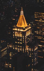 Preview wallpaper city, buildings, aerial view, architecture, night, backlight