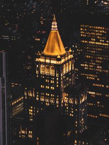 Preview wallpaper city, buildings, aerial view, architecture, night, backlight