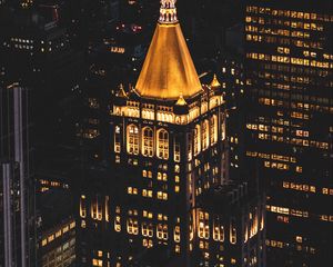 Preview wallpaper city, buildings, aerial view, architecture, night, backlight