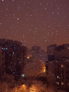 Preview wallpaper city, buildings, aerial view, snow, winter