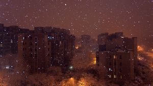 Preview wallpaper city, buildings, aerial view, snow, winter