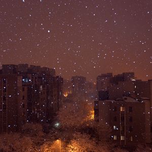 Preview wallpaper city, buildings, aerial view, snow, winter