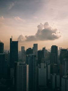 Preview wallpaper city, buildings, aerial view, skyscrapers, clouds