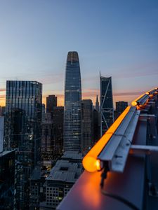 Preview wallpaper city, buildings, aerial view, skyscrapers, architecture, twilight