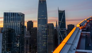 Preview wallpaper city, buildings, aerial view, skyscrapers, architecture, twilight