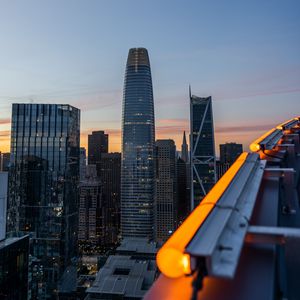 Preview wallpaper city, buildings, aerial view, skyscrapers, architecture, twilight