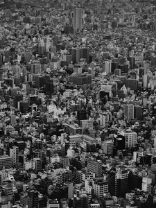 Preview wallpaper city, buildings, aerial view, metropolis, bw