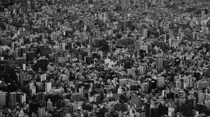 Preview wallpaper city, buildings, aerial view, metropolis, bw