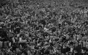 Preview wallpaper city, buildings, aerial view, metropolis, bw