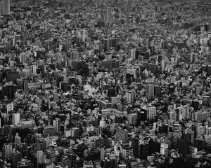 Preview wallpaper city, buildings, aerial view, metropolis, bw