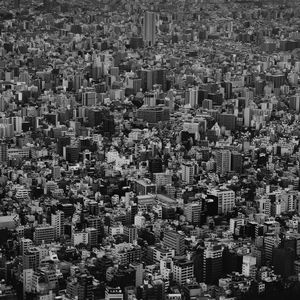 Preview wallpaper city, buildings, aerial view, metropolis, bw