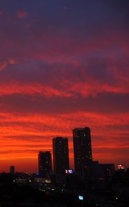 Preview wallpaper city, buildings, aerial view, dusk, sunset