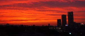 Preview wallpaper city, buildings, aerial view, dusk, sunset