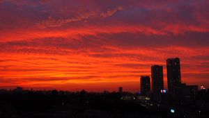 Preview wallpaper city, buildings, aerial view, dusk, sunset