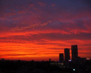 Preview wallpaper city, buildings, aerial view, dusk, sunset