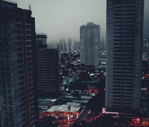 Preview wallpaper city, buildings, aerial view, fog